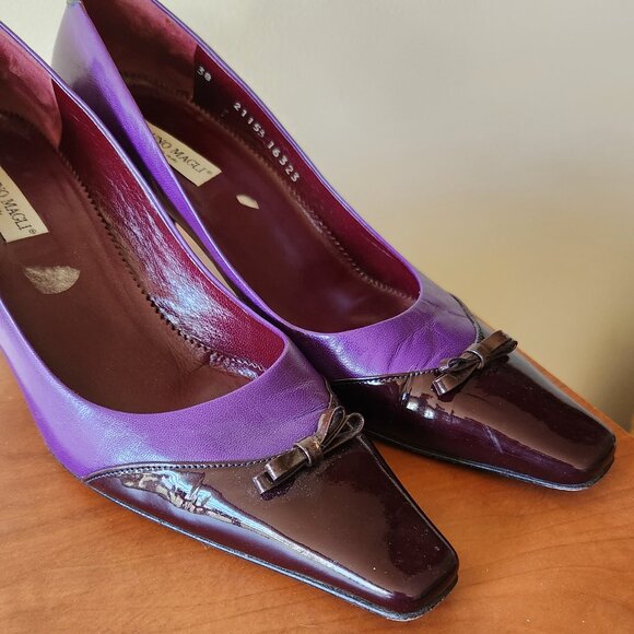 Bruno Magli Italy Leather Purple Shoes Heels Bow Size 7.5 or 7 1/2 Medium Heel - Picture 11 of 15